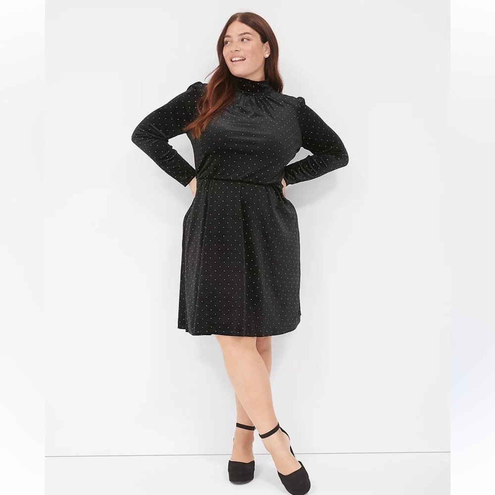NEW Lane Bryant Black Dress Long Sleeves Gold Sequins Holiday LBD Size 26/28